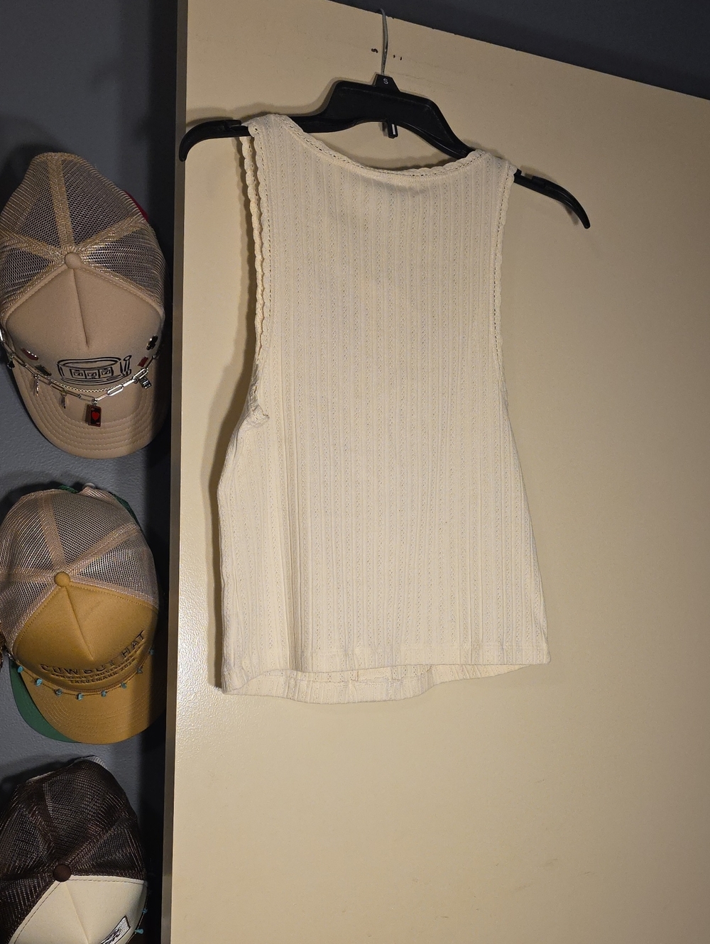 Universal Thread Cream Ribbed Button-Front Tank with Tie - Picture 6 of 7